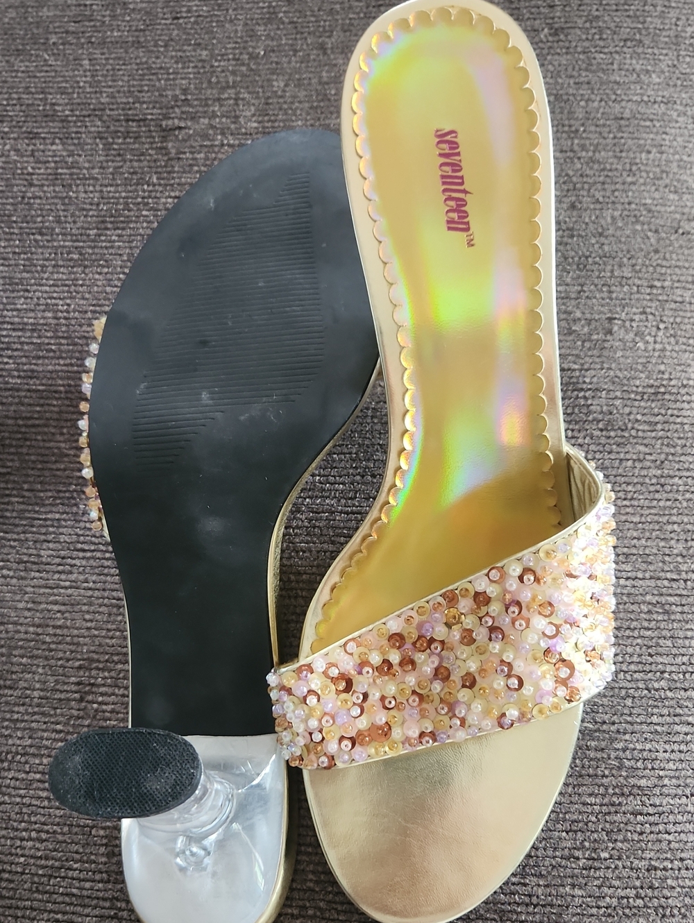 Seventeen Gold Beaded Slide Sandals - Women
